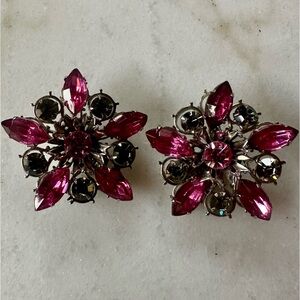 Vintage gemstone 1980s earrings | pink gemstone and crystal vintage earrings